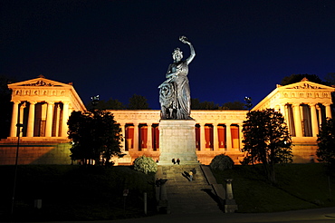 Bavaria Statue by Ludwig von Schwanthaler in front of Leo von Klenze's Ruhmeshalle, Hall of Fame on the Theresienwiese, Munich, Upper Bavaria, Bavaria, Germany, Europe