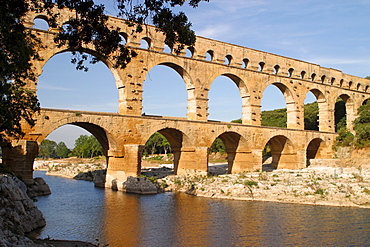 Roman aqueduct Pont du Gard, Remoulins, Provence, South of France, France