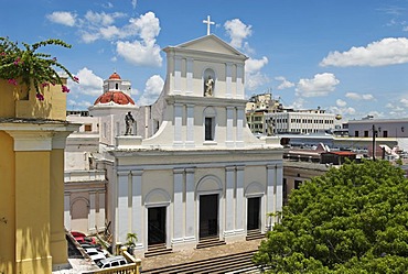 San Juan cathedral seen from El Convento hotel, San Juan, Puerto Rico