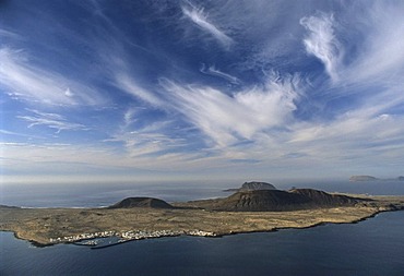 View from Lanzarote Island to La graciosa island, Mirador del Rio of the artist Cesar Manrique, Canary Islands, Spain, Europe