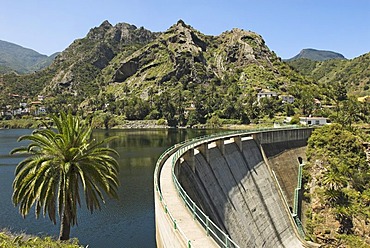 Dam with water near Vallehermoso, La Gomera Island, Canary Islands, Spain, Europe