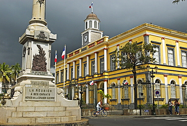 City hall and monument for soldiers killed in action in the capital St. Denis, La Reunion Island, France, Africa