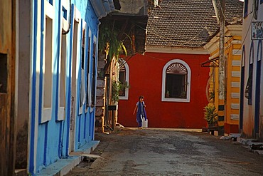 India, Goa, Panjim, colourfull houses in the old town