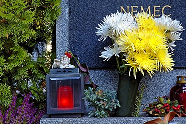 Flowers on a grave on All Saints' Day, Klosterneuburg, Austria