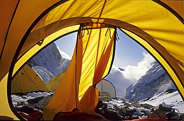 View out of a tent in camp II, 2, 6500m, Western Cwm, Mount Everest, Himalaya, Nepal