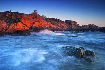 Stony coast in the evening red, Stammeshalle, Bornholm, Denemark