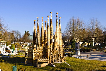 Model of the Barcelonan Church of the Holy Family designed by Gaudi in the Minimundus Freizeitpark theme park in Klagenfurt, Carinthia, Austria