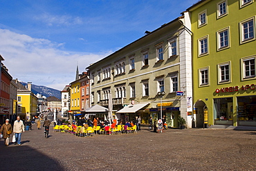 Sidewalk cafe on the main square in Villach, Carinthia, Austria