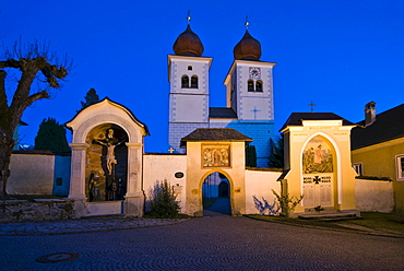 Stift Millstatt Church at night, Millstatt, Carinthia, Austria