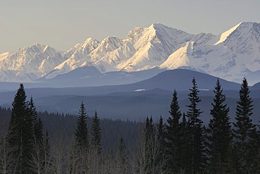 Morning light on a mountain range near Kananaskis Lakes in the Peter Lougheed Provincial Park, Alberta, Canada