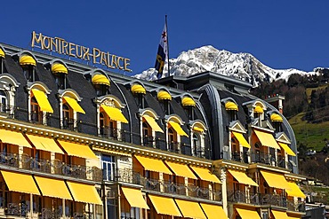 Le Montreux Palace Hotel Montreux and the snow-covered peak of Rochers de Naye (2042 m) Switzerland