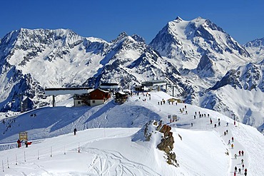 Ski resort Courchevel, lift station Vizelle, Trois Vallees, Haute-Savoie France