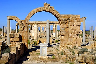 Ancient market place, Roman ruins of Leptis Magna, Libya