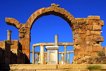 Ancient market place, Roman ruins of Leptis Magna, Libya