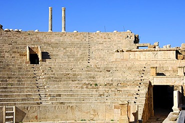 Curved rows of seats, theatre, Roman ruins, Leptis Magna, Libya