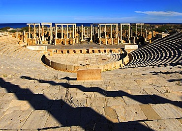 Curved rows of seats, theatre, Roman ruins, Leptis Magna, Libya