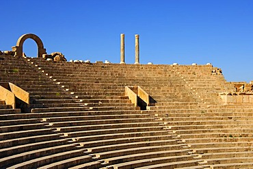 Curved rows of seats, theatre, Roman ruins, Leptis Magna, Libya