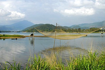 Ffishing nets fixed on Bamboo poles near Danang, Vietnam