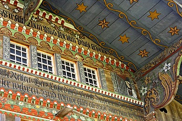 Painted traditional Swiss chalet, painting of the spouse of the constructor, Daerstetten, Simmental, Switzerland