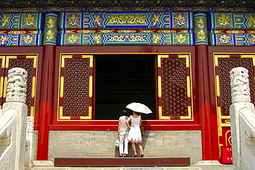 At the Imperial Hall of Heaven, view into the hall, Temple of Heaven, Beijing, China