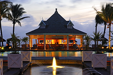 Twilight at the pool bar, Hotel Le Telfair, Mauritius