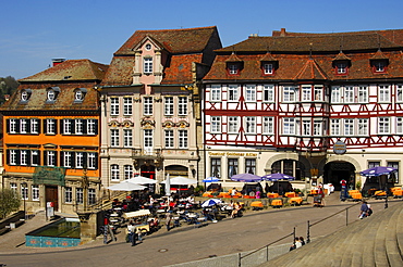 Renaissance and half-timbered house at the main square, Schwaebisch Hall, Baden-Wuerttemberg, Germany