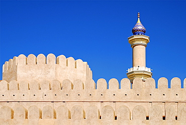 View from Nizwa fortress to the mosque's minaret, Nizwa, Oman, Middle East