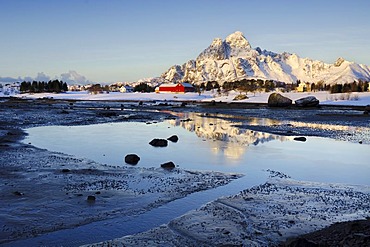 Winter landscape near Kabelvag, Lofoten, Norway, Europe