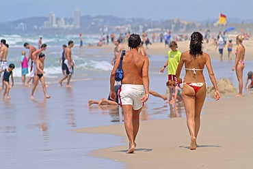 Tourists at Surfers Paradise beach, Queensland, Australia