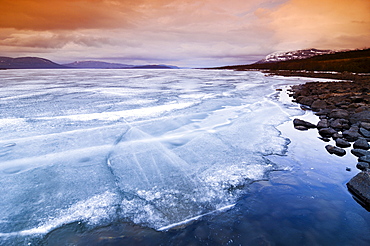 Frozen surface of a fjord, Troms, Lenvik, Norway, Scandinavia, Europe