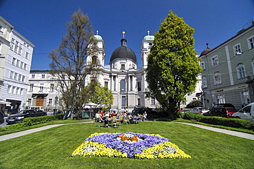 Flowerbed in a public park near Makartplatz Square, Salzburg, Austria, Europe