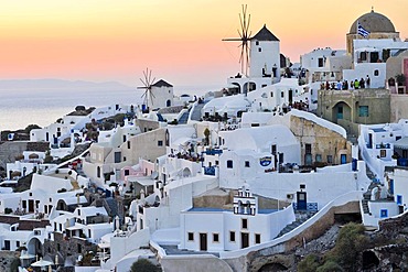 Part of the town of Oia, Ia, at sunset, Santorini, Cyclades, Greece, Europe