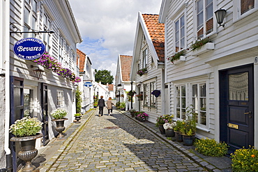 Beautiful old wooden houses in Old Stavanger, the historic centre of Stavanger (European Capital of Culture 2008), Norway, Europe