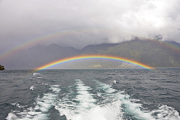 Rainbow over Lago Todo los Santos, Vicente Perez Rosales National Park, Region de los Lagos, Chile, South America