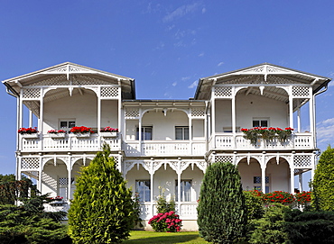 The Minerva Villa, typical architecture in Goehren, beach resort town, Ruegen, Germany, Europe