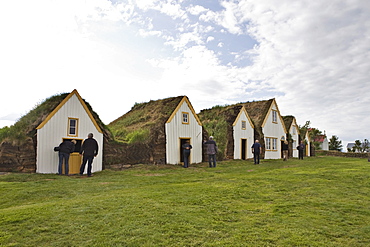 Peat-walled houses, Glaumbaer Farm Museum, northern Iceland, Iceland, Atlantic Ocean