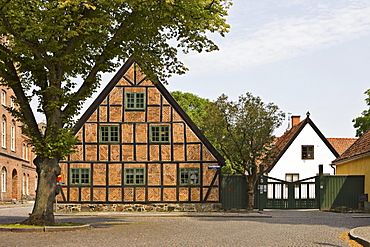 Timber-framed (or half-timbered) houses in Lund, Scania, Sweden, Scandinavia, Europe