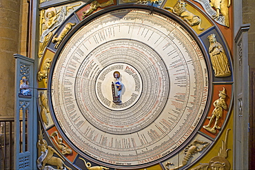 Astronomical clock with zodiac signs (Horologium Mirabile Lundense, fourteenth century) at Lund Cathedral (twelfth century), Lund, Scania, Sweden, Scandinavia, Europe