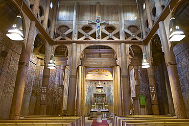 Interior view of Heddal Stave Church (Heddal Stavkirke), thirteenth-century stave church in Norway, Scandinavia, Europe