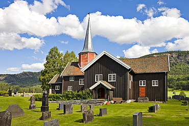 Flesberg Stave Church, built in the twelfth and reconstructed in the eighteenth century, Numedal, Norway, Scandinavia, Europe