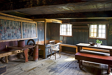 Living room at the living history museum in Uvdal, Norway, Scandinavia, Europe