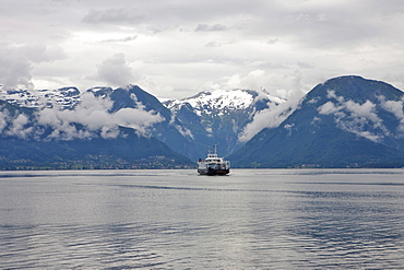 Ferry crossing the Sognefjord near Vangsnes, Norway, Scandinavia, Europe