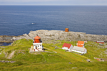 Lighthouse and farm buildings, Runde Island, Norway, Scandinavia, Europe