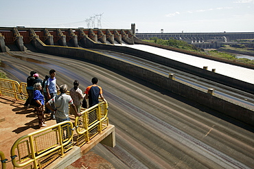 Dam, hydroelectric power station Itaipu at the Rio Parana, viewpoint for visitors, Paraguay, South America