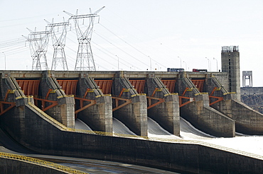 Dam, hydroelectric power station Itaipu at the Rio Parana, retaining wall, Paraguay, South America