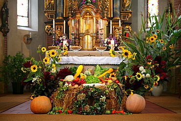 Thanksgiving altar in gothic choir of the church of pilgrimage, Holzhausen, Upper Bavaria, Germany