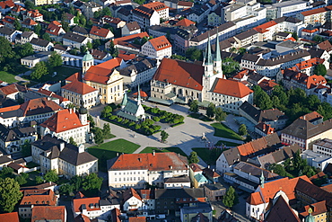 Aerial view of Grace Chapel (Gnadenkapelle) and Chapel Square in the pilgrimage town of Altoetting, Upper Bavaria, Bavaria, Germany, Europe