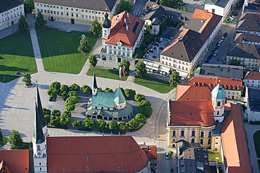 Aerial view of Grace Chapel (Gnadenkapelle) and Chapel Square in the pilgrimage town of Altoetting, Upper Bavaria, Bavaria, Germany, Europe