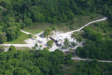 Aerial view of a new housing development in the rainforest, Guyana, South America