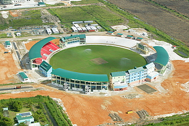 Aerial view of a new stadium under construction in Georgetown, Guyana, South America